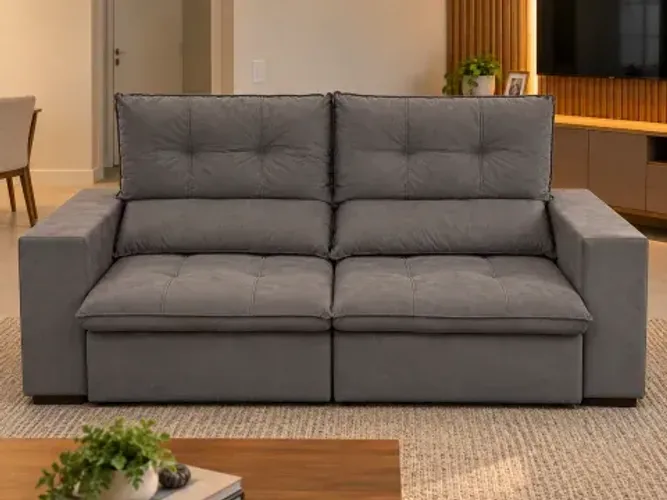 ESTOFADO BARCELONA RETRATIL E RECLINAVEL BESTHOUSE VELUDO CINZA - OFERTA IMPERDÍVEL