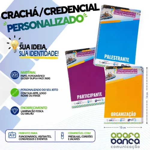 Crachás e Credenciais 100 unids.