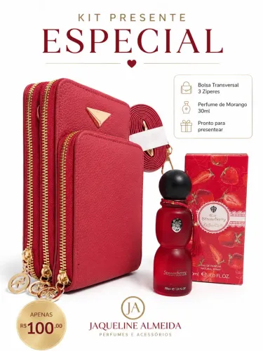 Kit Presente Feminino Bolsa Transversal + Perfume Strawberry 30ml