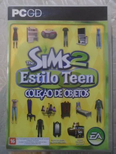 PC CD ROM The Sims 2 Estilo Teen Coleção de Objetos com folha de adesivos