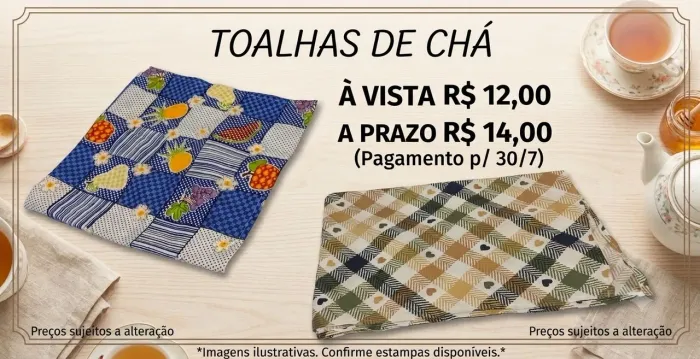 Panos de prato, toalha de mesa e muito mais