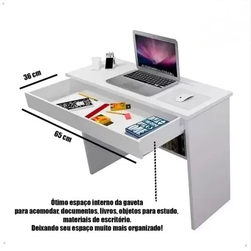 Escrivaninha Compacta Branca com Gaveta e Prateleira - Ideal para Home Office