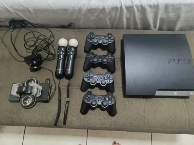 ? PS3 Slim 320GB + 19 Jogos Originais + 4 Controles + PS Move