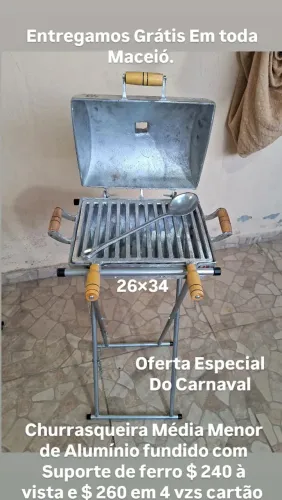 Churrasqueira Média Menor de Alumínio fundido com suporte de Ferro 