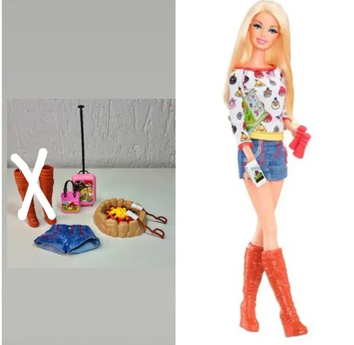 mattel acessórios e roupa da barbie angry birds camping fun original coleção