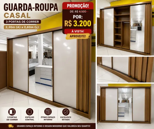 Guarda-Roupa Casal ? 3 Portas de Correr