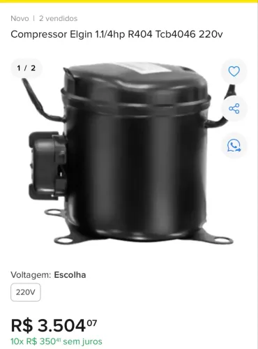 Compressor elgin 1.1/4 Hp 220 novo