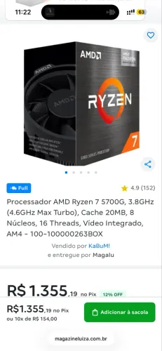 Vendo processador Ryzen 7 5700g com caixa