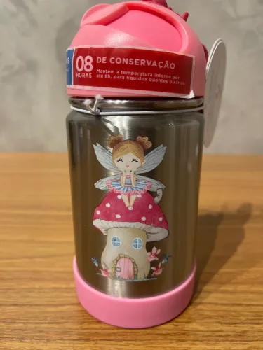 Garrafinha térmica büp baby fada com alça de silicone 