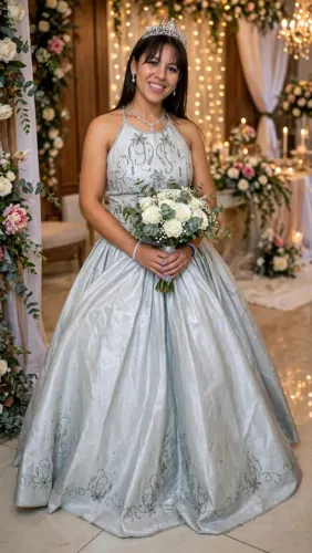 Vestido debutante prata com predarias
