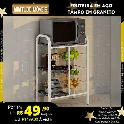 INSTA @TUDO_MOVEIS / FRUTEIRA PARA 1 FORNO COM 02 PRATELEIRAS EM GRANITO 03 CESTOS