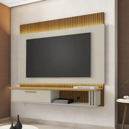 Painel Paris p/ TV até 65" Off/Cinamomo Ripado- Frete Grátis - 10x S/ Juros - Receba Hoje