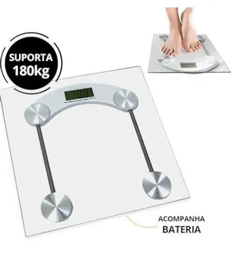 Balança Digital Para Banheiro e Academia Corporal 180 Kg Eletrônica LCD Em Vidro Temperado