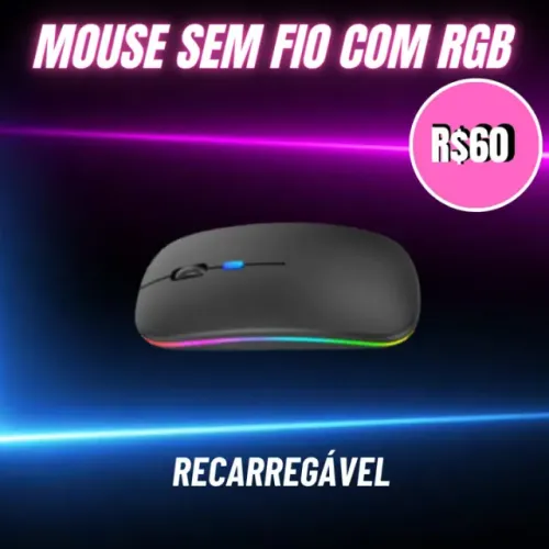 Mouse sem fio com RGB recarregável