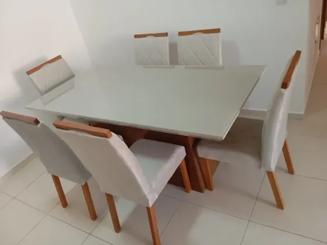 mesa de jantar 6 cadeiras GRANDE tampo de vidro lumina