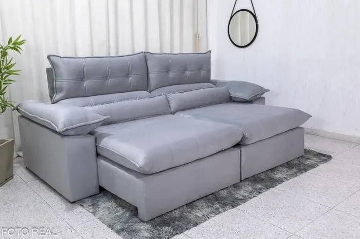 Sofá Retrátil Reclinável 2.50m Prata D33 e Molas Ensacadas rf65