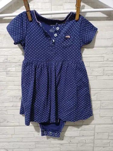Vestido Carter's azul com bolinhas branco - Tamanho 9 meses