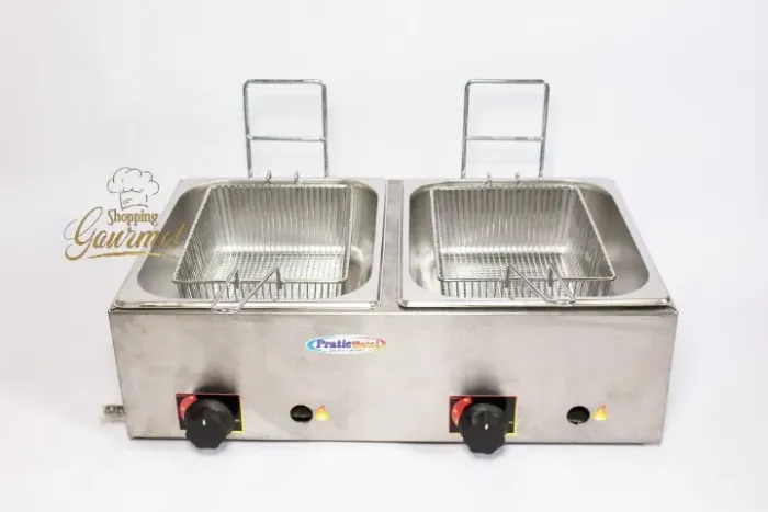 Fritadeira 2 Cubas A Gás 10 Litros Industrial Com Cestos Salgados Frituras