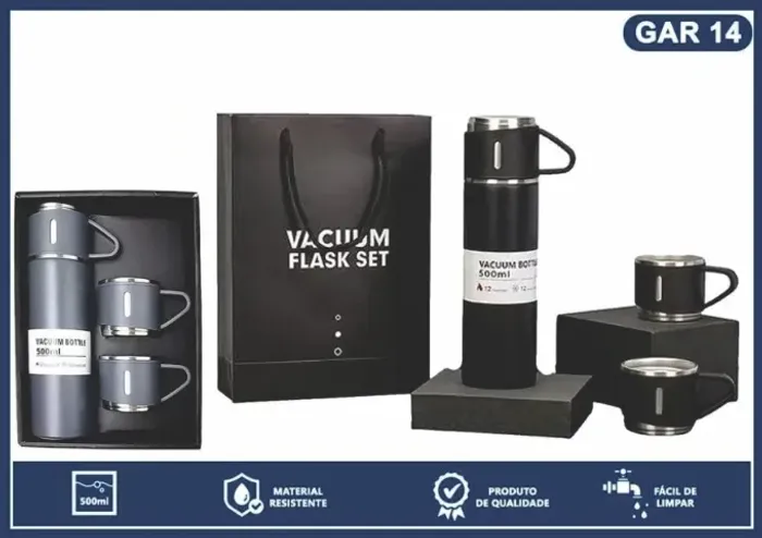 KIT GARRAFA TERMICA COM 3 XICARAS