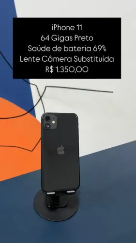 iPhone 11 64GB Preto Saúde de bateria 69% Lente Câmera Substituída R$ 1.350,00 | Loja Fisi