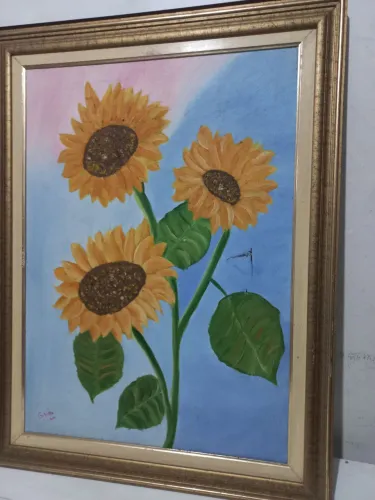 Quadro pintura de Girassóis 24x83 