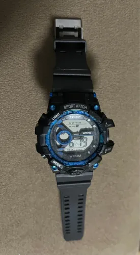 Relógio Digital DHP Preto e Azul Metálico NOVO