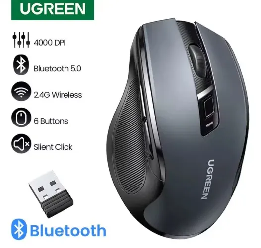 Mouse Ugreen sem fio Dual mode Bluetooth 5.0 wireless 2.4g Silencioso 