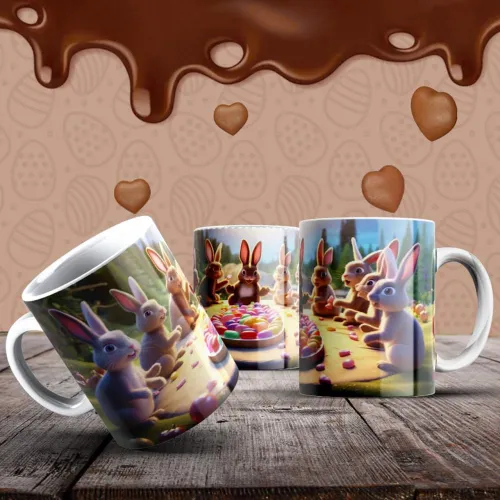Canecas de cerâmica com coelhinhos da Páscoa