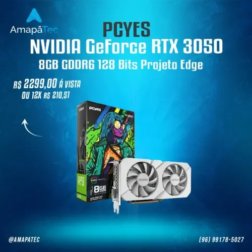 Placa de Vídeo PCYES NVIDIA GeForce RTX 3050 Projeto Edge 8GB GDDR6 Branca