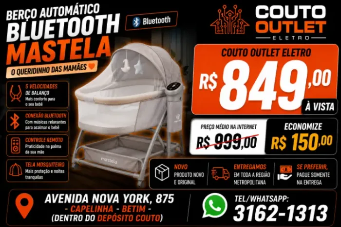 BERÇO AUTOMÁTICO MASTELA COM BLUETOOTH - MAIS BARATO QUE NAS GRANDES LOJAS ON-LINE