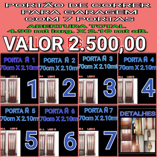 PORTÃO DE CORRER ANTIGO USADO COM 7 PORTAS ARTICULADAS COM  4.90 MTS DE ABERTURA TOTAL 