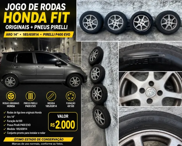 JOGO DE RODAS HONDA FIT ORIGINAL + PNEUS PIRELLI P400 EVO
