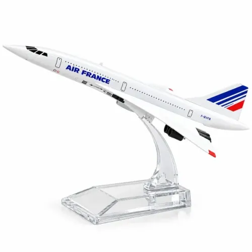 Miniatura Avião Concorde Air France Metal 16 cm Colecionável com Suporte Expositor