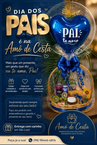 Cesta Café da Manhã Te Amo Pai Com Nutella e Diversas Delícias.