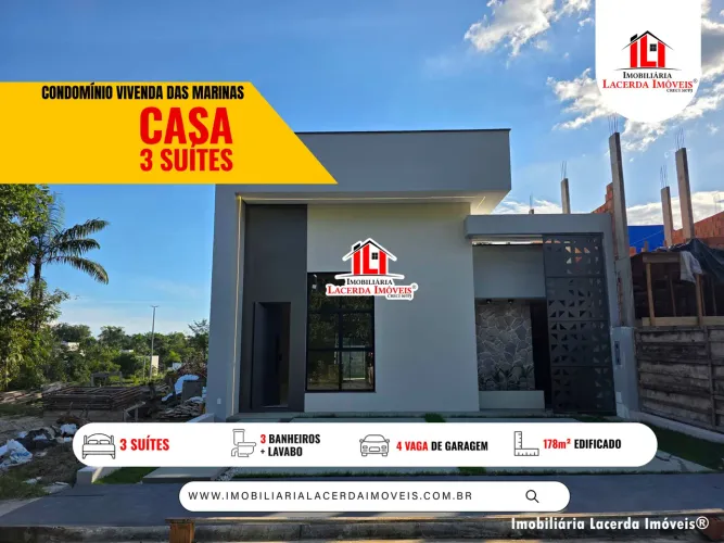 Vivenda das Marinas, Casa Térrea com 3 Suítes com Pé-Direito Alto e 4 Vagas