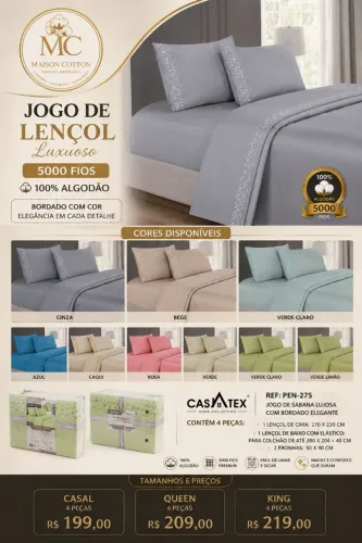 Jogo de lençol luxuoso 5000 fios 100% algodão