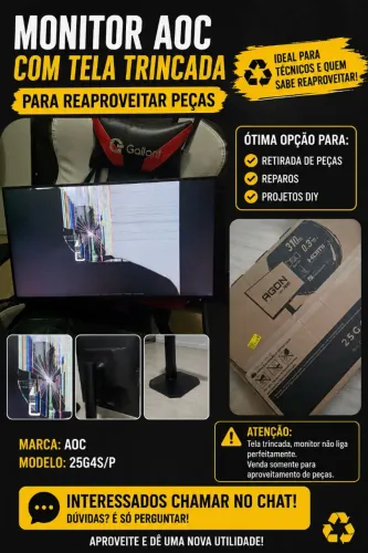 Monitor Gamer AOC AGON G4S 25" (25G4S/P) - tela trincada - retirada de pecas