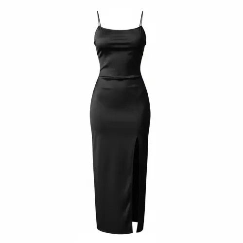 vestido longo preto alcinha fenda