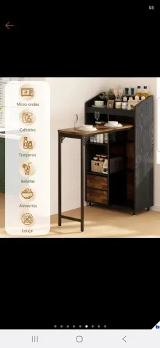 Balcão multiuso com mesa dobrável e  gavetas para organização ou canto do café