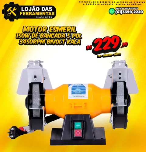 Motor Esmeril 150w de Bancada 5 Pol 3450rpm Bivolt Kala