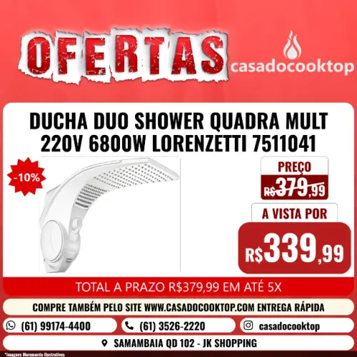 DUCHA DUO SHOWER QUADRA MULT 220V 6800W LORENZETTI 7511041