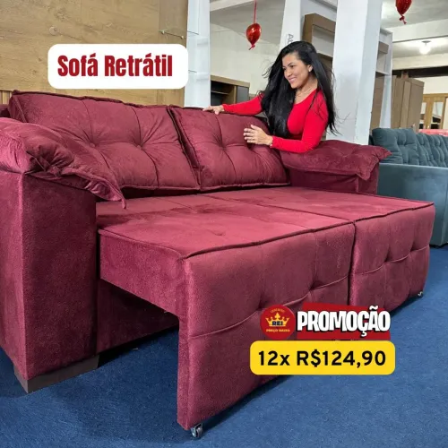 PROMOÇÃO URGENTE - Sofá RETRÁTIL Vinho Disponível apenas 12× R$124,90