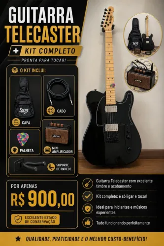 Guitarra com cabo, amplificador e outros. Só tocar