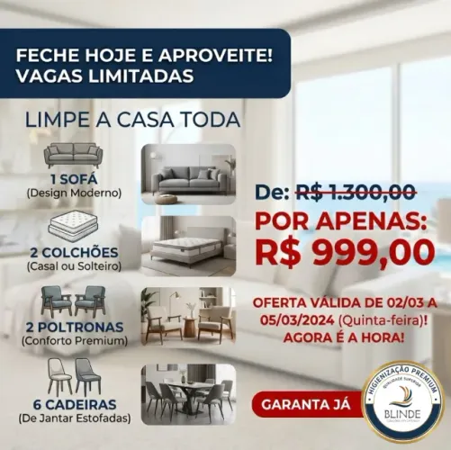 Limpeza todos os móveis estofados da casa em um dia com valor super promocional