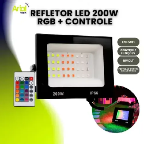 Refletor Led Holofote 200w Rgb Colorido Bivolt C/ Controle