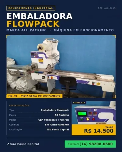 24 Embaladora flowpack Marca All Packing Maquina esta em São Paulo Capital, R$ 14.500,00