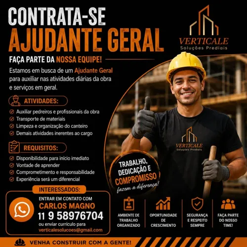Vaga pra ajudante geral masculino ou feminina