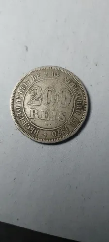 Moeda Antiga 200 Réis 1877 Império do Brasil - Dom Pedro II Original