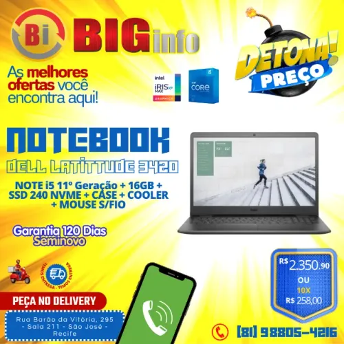 Notebook Dell Latitude 3420 I5 11th 16gb Ssd 256gb - Em ate 10x Fixas