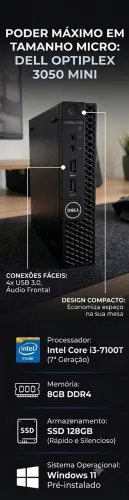 Computador CPU DELL Optiplex 3050 mini I3 7100T / 8gb memória DDR4 / SSD 128